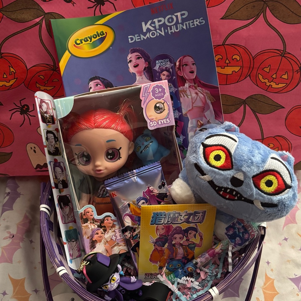 K-Pop Demon Hunters Easter basket  Doll with Red Hair and accessories plush
